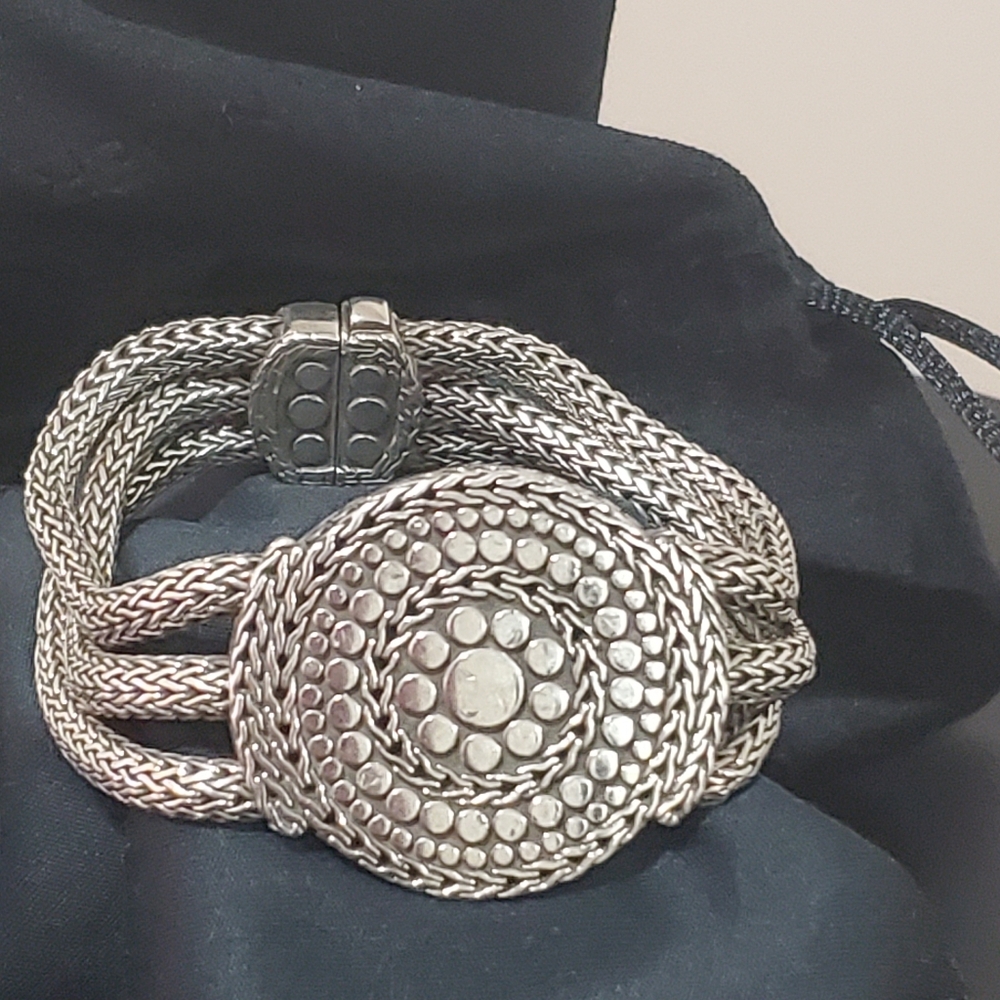 John Hardy Dot Nuansa Wide Triple Strand Silver Bracelet Sterling Silver 925